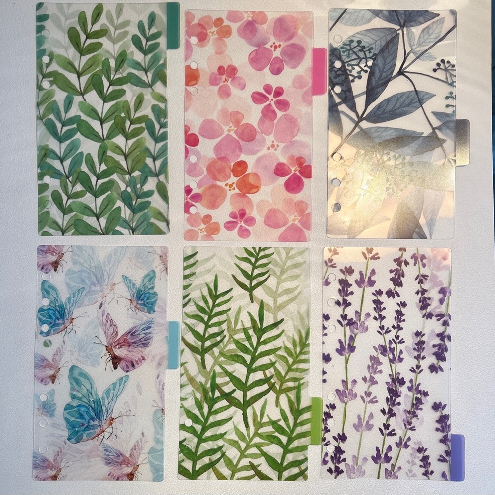 Transparent Floral 6-Tab Dividers for Agenda Planners Personal Size